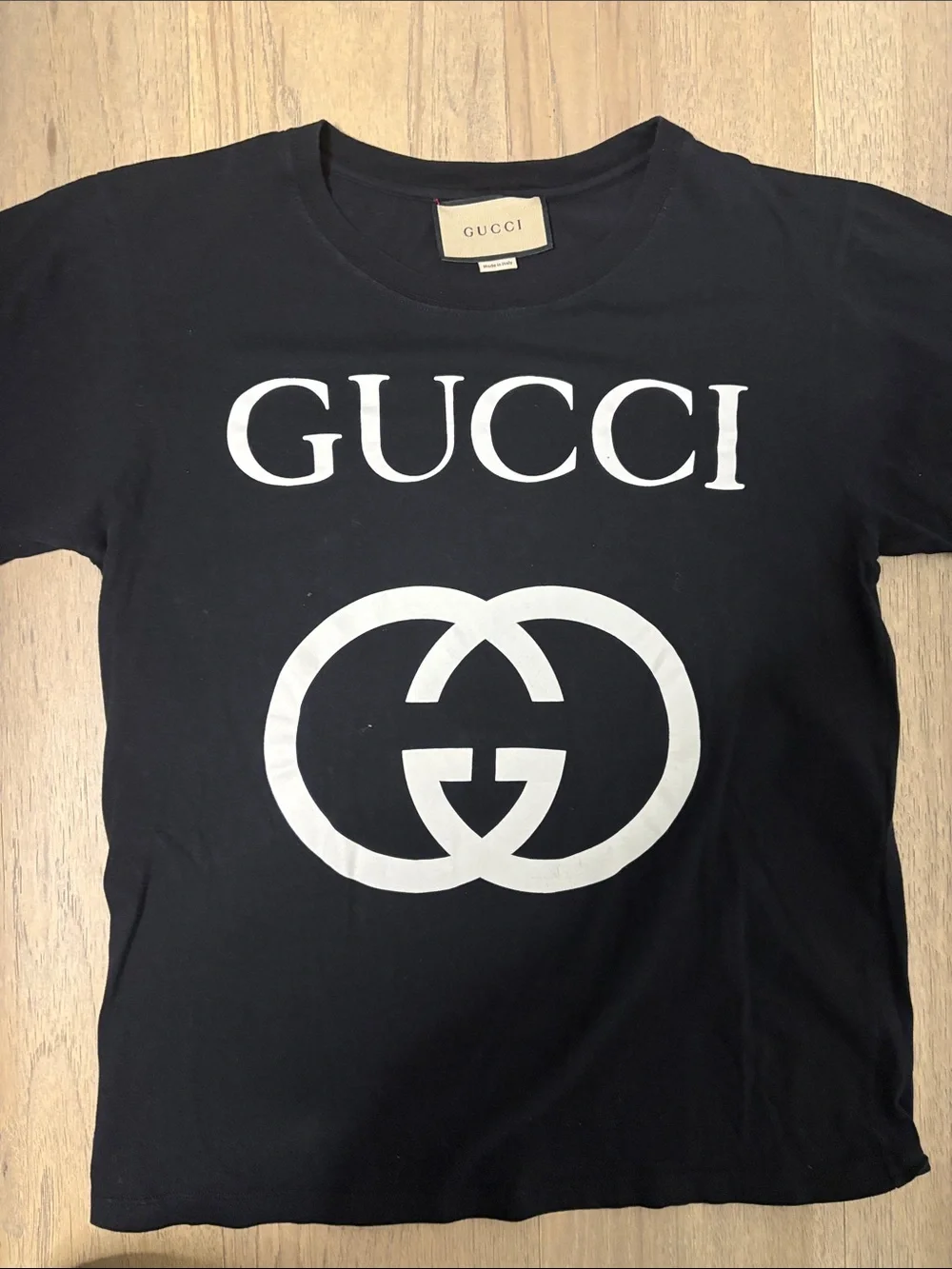 Gucci Black Short-Sleeve Logo Tee with White Graphic